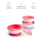 Munchkin Stay Put Munchkin Suction Baby Bowls with Lids - Dishes for Babies and Toddlers, Self-Feeding Bowl Set for Kids 6+ Months, 3 Pack, Pink/Purple