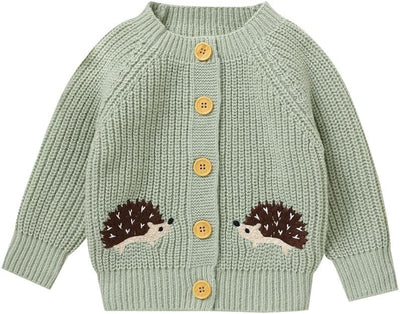 Opewod Baby Boy Girl Knit Cardigan Sweater Soft Warm Crochet Round Neck Long Sleeve Coat Toddler Outwear Fall Winter Clothes