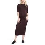 Motherhood Maternity Women's Elbow Sleeve Ribbed Mock Neck Maxi Pregnancy Dress, Tawny Port, Small