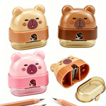 3 PCS Cute Pencil Sharpeners, Kids Pencil Sharpener Manual, Hand Held Pencil Sharpener, Funny Sharpeners Cartoon with Lid, Kawaii Capybara Stationary Gifts Mini School Office Supplies