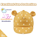 JANGANNSA Polka Baby Baseball Caps Infant Toddler Sun Cap Boys Girls Summer Hat with Bear Ears 6-24Months (6-24Months,Yellow Mesh Polka Bear)