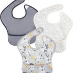 Mess Proof Baby Bib 3 Pack, Waterproof Led Weaning Baby Feeding Bibs with Food Catcher, Travel Feeding Bibs