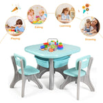 Costzon Kids Table and Chairs, 3 PCS Activity Desk Set w/ 4 Detachable Storage Bins for Indoor Outdoor Play Art Crafts Picnic Patio, Lightweight Toddler Table and Chair Set (Green & Gay)