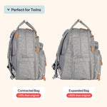 BabbleRoo Extra Large Diaper Bag Backpack, Expandable Baby Bag with Up to 50% More Capacity - Travel Essentials Baby Bag Tote with Changing Pad, Stroller Straps & Pacifier Case - Unisex, Light Gray