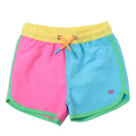 RUGGEDBUTTS Boys UPF50+ Sun Protection Dolphin Hem Swim Trunks - Neon Color Block, 3T