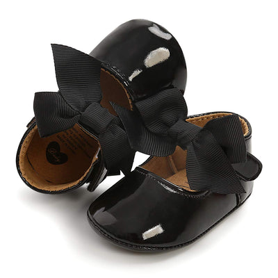 LAFEGEN Baby Girls Mary Jane Flats with Bownot Non Slip Soft Sole PU Leather Newborn Infant Toddler First Walker Cirb Dress Shoes, 6-12 Months Infant, 10 Black