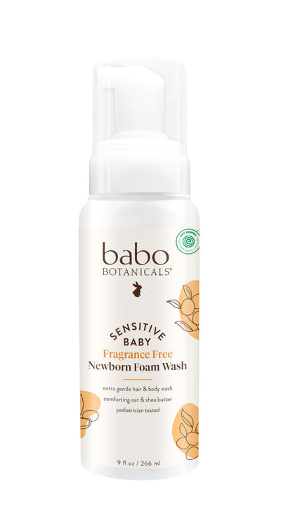 Babo Botanicals newborn foam wash bottle on a white background