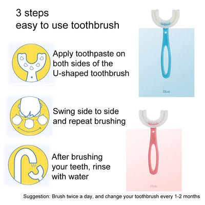 claiol 2 PCS U-Shaped Kids Toothbrush, Soft Manual Training Toothbrush for Kids 6-12 Years (Pink +Blue)