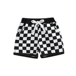 Toddler Baby Boy Girl Checkerboard Plaid Pants Elastic Waist Casual Trousers Spring Summer Short Pants(E-Black,12-18 Months)