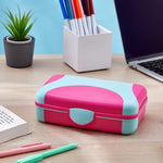 LockerMate by Bostitch Hard Pencil Case, Durable Plastic Pencil Box, Kid-Friendly Design, Pink & Blue