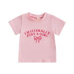 Summer Toddler Baby Girl T-Shirt Bow Letter Embroidery Short Sleeve Tops Cute Graphic Tee Spring Clothes (B Pink, 18-24 Months)