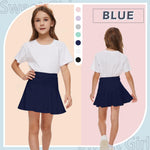 Neutocd Toddler Little Girls Skirts Skorts Elastic Flared Plain Pleated Tennis Skater Skirts for Girls Kids Built in Shorts Pink/Blue