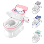 Children's toilet trainer with pink and white design on a white background