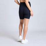 Motherhood Maternity Women's Over The Belly Ribbed Biker Pregnancy Workout Shorts, Black, Medium