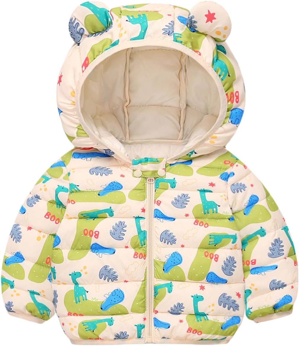 AIWUHE Baby Winter Hooded Down Jacket Boys Girls Light Warm Puffer Coats Toddler Bear Ears Zipper Up Down Coats Outwear 6M-4T