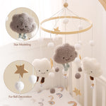 Baby Crib Mobile Wooden Wind Chime Bed Bell,Neutral Baby Crib Mobile,Baby Mobile for Crib,Handmade Baby Mobile,Clouds Baby Ceiling Mobile Baby Nursery Decoration (Grey)