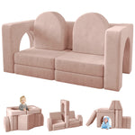 wanan Kids Couch 10PCS, Modular Kids Play Couch for Playroom Bedroom, 10 in 1 Multifunctional Kid Sofa for Playing, Creativing, Sleeping, Indoor Toddler Couches for Boys and Girls(Pink)