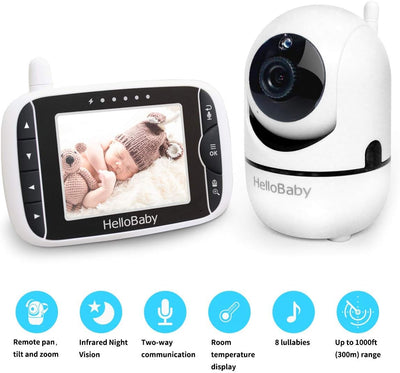 HelloBaby Baby Monitor with Remote Pan-Tilt-Zoom Camera and 3.2'' LCD Screen, Infrared Night Vision (Black)