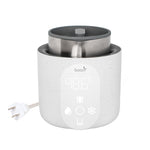 White and gray insulated mug with a power cord on a white background