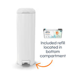 Diaper Genie Platinum Pail (Lily White) is Made in Durable Stainless Steel and Includes 1 Easy Roll Refill with 18 Bags That can Last up to 5 Months.