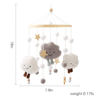 Baby Crib Mobile Wooden Wind Chime Bed Bell,Neutral Baby Crib Mobile,Baby Mobile for Crib,Handmade Baby Mobile,Clouds Baby Ceiling Mobile Baby Nursery Decoration (Grey)