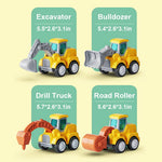 D-KINGCHY Construction Vehicles Kids Play Trucks, Press and Go Bulldozer Excavator Drill Truck and Road Roller, Construction Truck Toys Birthday Christmas Toy for Age 3 4 5 6 7 Years Old