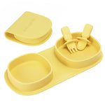 yahaa Toddler Plates Travel Essential on the go,Baby Plates with Forks and Spoons Self Feeding 6 months,Foldable,Silicone,BPA Free,Lemon