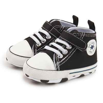 KKIIDDSS Unisex Baby Girls Boys Canvas High-top Shoes, Newborn Infant Anti-Slip Soft Sole Frist Walking Sneakers (C01/Black,12-18 Months