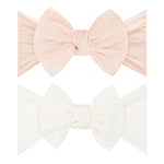 Baby Bling Bows - Newborn to Little Baby Girl Bows, 2 Pack Nylon Super Soft Stretchy Knot Toddler Headbands, Perfect Hair Accessories Head Bands for Infant Kids(Petal & Ivory)