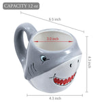 MyGift 12 oz Gray Ceramic Coffee Mug with Smiling Happy Baby Shark Shaped Design, Two Tone Shark-Themed 3D Cartoon Animal Drinking Tea Cup with Handle, Cute Novelty Gift