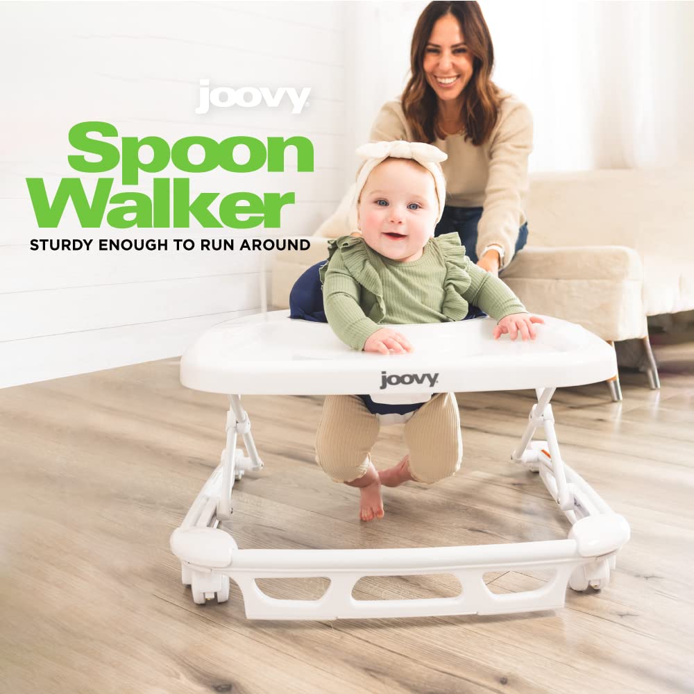 Joovy Spoon Baby Walker & Activity Center Featuring Three Adjustable Heights, Extra-Large Tray, and 30 lb Weight Capacity - JPMA Safety Certified, Charcoal