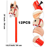 12 PCS 37 Inch Red Inflatable Stick Horse Balloons Durable PVC Horse Head on Stick for Western Cowboy Parties, Birthday Decorations, and Themed Events