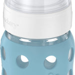 Lifefactory 8-Ounce Wide Neck Glass Baby Bottle with Protective Silicone Sleeve and Stage 2 Nipple, Denim (LG2211WDE4)