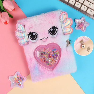 Liyujuping Diary for Girls with Lock and Keys,Fuzzy Journal for Girls,Cute Notebooks with Lock for Kids to Writing and Drawing,Pink Pen,Multicolored Stickers,Birthday Gift Set (Tie-Dye Axolotl Diary)