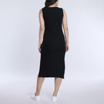Motherhood Maternity Women's Sleeveless Crew Neck Rib Knit Midi Pregnancy Bodycon Dress, Black, Large