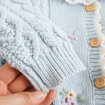 Baby Girls Cable Knit Cardigan Sweater Crewneck Embroider Cardigan Button Warm Jacket Coat for Toddler Blue