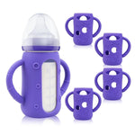 ZCH 4-Pack Silicone Sleeves with Handles for Lansinoh Glass Bottles, BPA-Free Drop-Resistant Baby Bottle Sleeves with Handles, Compatible with Lansinoh Anti-Colic Glass Baby Bottles (8 oz)