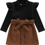 fhutpw Baby Toddler Girl Outfits Fall Winter Clothes Turtleneck Knitted Cotton Long Sleeves Tops & Button Mini Skirts Set