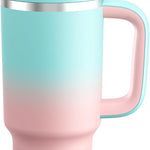 40 oz Tumbler with Handle and Straw: Stainless Steel Insulated Tumbler Keeps Cold for 24 Hours, Leakproof Travel Cup Fits in Cup Holder and BPA-Free, Cotton Candy