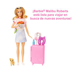 Barbie Doll & Accessories, Travel Set with Puppy and 10+ Pieces, Suitcase Opens & Closes, Barbie "Malibu" with Blonde Hair