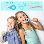 YOTEE U-Shaped Toothbrush Kids 2 PCS - Toddler Toothbrush with Food Grade Soft Silicone Brush Head, Manual Whole Mouth Tooth Brush for Kids Age 2-6(Blue+Pink)