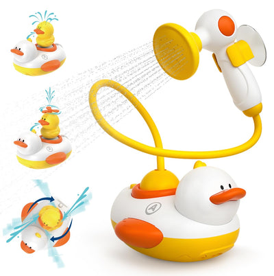 Duckie Baby Bath Shower Head, Toddler Bath Toys for Kids Ages 1-3, Baby Shower Head for Bathtub with Three Squirting Ducks, Birthday Gift for Toddler Boys Girls