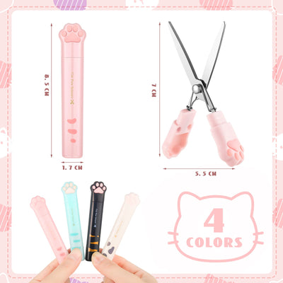 Demissle 4 Pcs Cute Mini Cat Paw Scissors, Stainless Steel Fun Cartoon Portable Pocket Small Folding Safety Scissors for Paper Cutting, Scrapbooking, Crafting
