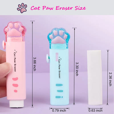 4 Pcs Cute Retractable Kawaii Cat Paw Eraser for Kids, Rubber Push-Pull for Students Writing, Drawing Aesthetic School/Office Supplies (Pink/Blue/White/Orange)