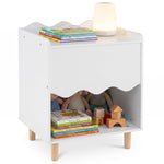 Costzon Nightstand, Kids Scalloped Side Table w/Wide Top, Large Storage Compartment & Solid Rubber Wood Legs, Wooden End Table for Children's Play Room, Bedroom, Living Room (White)