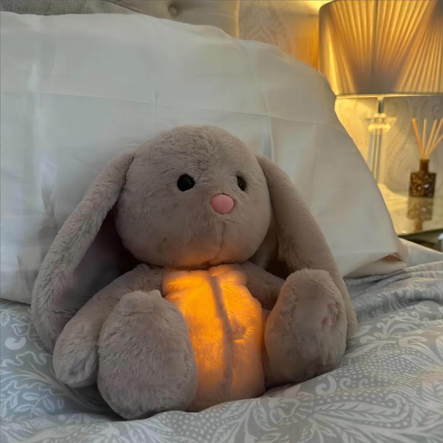 Breathing Stuffed Rabbit: Portable Plush Toy with Light and Sound for Soothing Anxiety and Improving Sleep in Adults and Children (1PC)