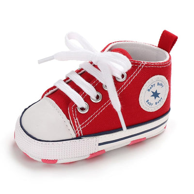 KKIIDDSS Unisex Baby Girls Boys Canvas High-top Shoes, Newborn Infant Anti-Slip Soft Sole Frist Walking Sneakers (A01/Red,6-12 Months)
