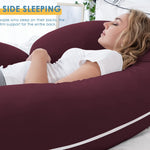 INSEN Pregnancy Pillow, Maternity Body Pillow with Velvet Cover, C Shaped for Side Sleeping (Cooling Tencel-Red Plum)