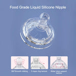 POTATO Glass Baby Bottles, Anti-Colic Breastfeeding Bottles with Medium Flow Nipple, Suitable for Babies 3-6 Months, 2 Replaceable Nipples, 6 oz, Blue