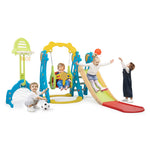 NYEEKOY 6 in 1 Toddler Slide and Swing Playset Indoor Outdoor Freestanding Playground Kids Slide Climber Swing Set with Basketball Hoop for Kids Age 3-12, Backyards Slide for Baby
